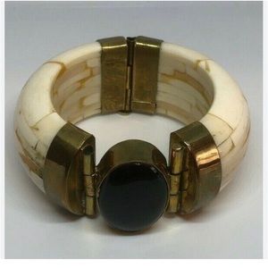 Huge Chunky Tessellated Bone Bracelet Trim with Brass